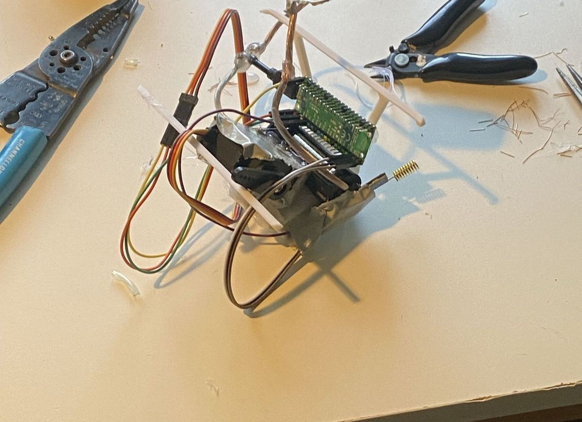 Raspberry Pi Pico electronics and wiring assembled on a desk